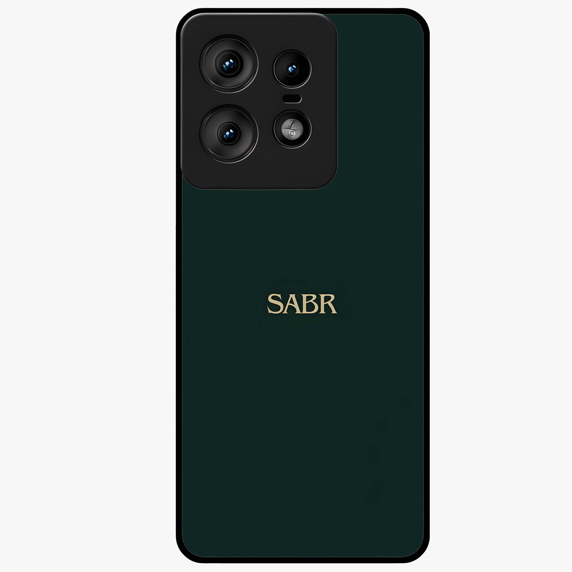 Sabr Minimal Patience Glass Case showing flat back view with minimalist typography artwork and glossy glass finish.