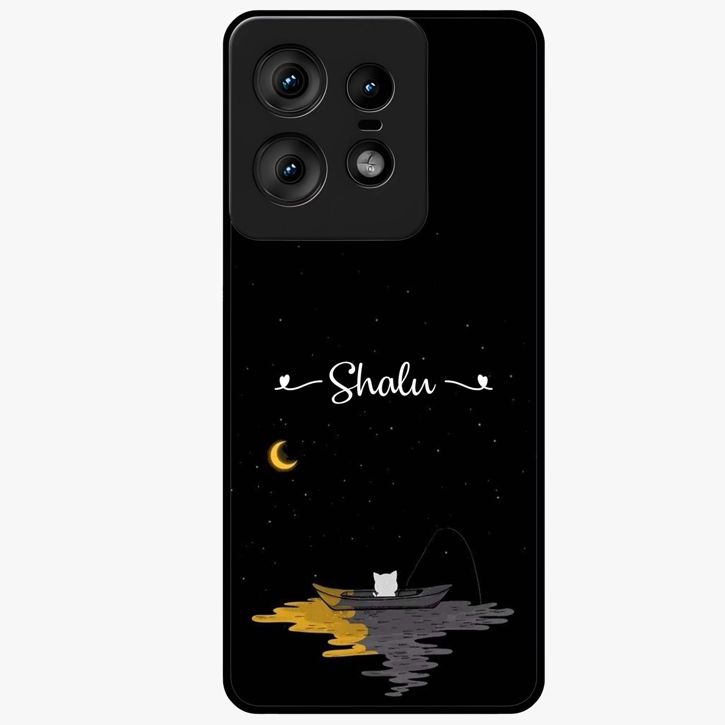 Silent Night Row Glass Case showing flat back view with calm night themed artwork and glossy glass finish.