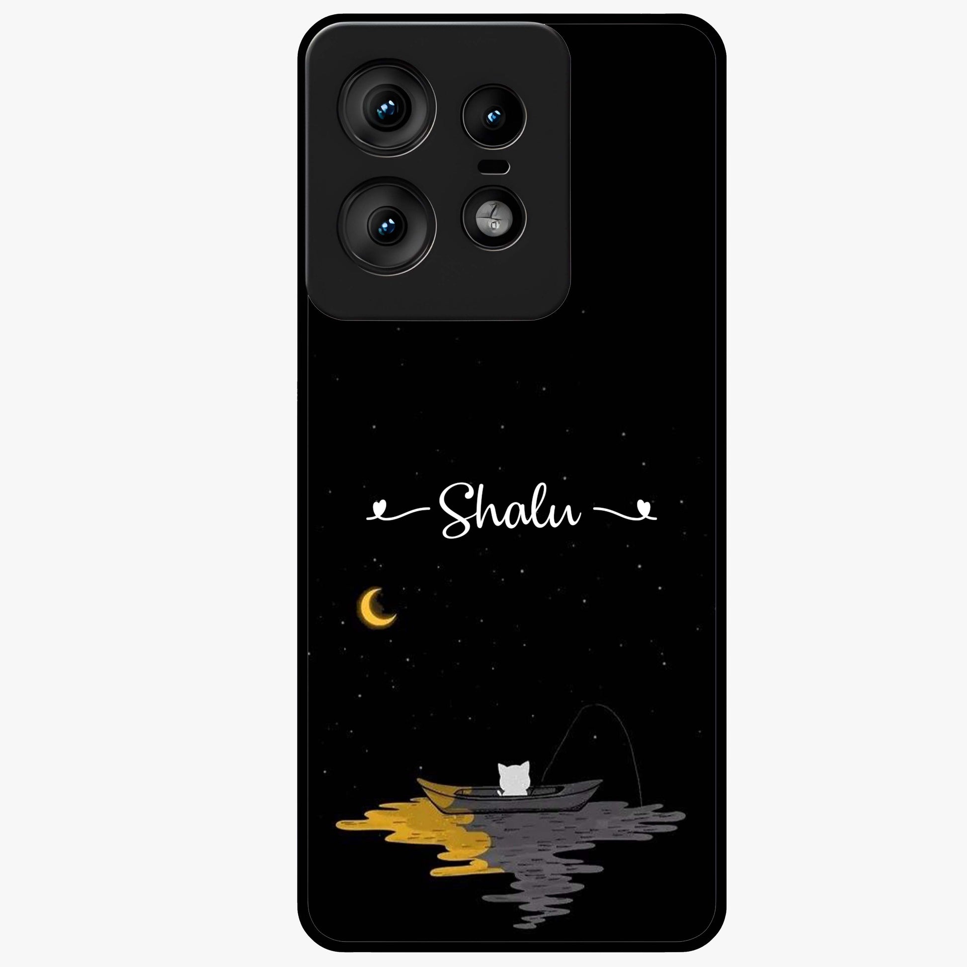 Silent Night Row Glass Case showing flat back view with calm night themed artwork and glossy glass finish.
