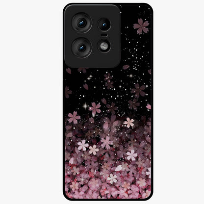 Small Starry Flowers Glass Case showing flat back view with delicate starry floral artwork and glossy glass finish.