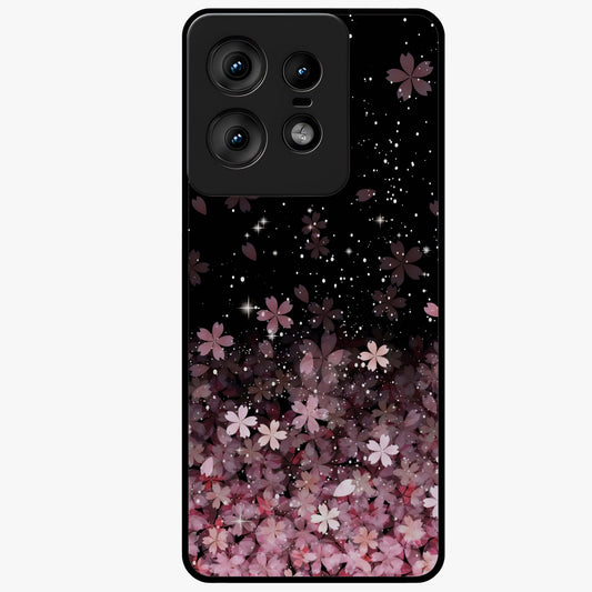 Small Starry Flowers Glass Case showing flat back view with delicate starry floral artwork and glossy glass finish.