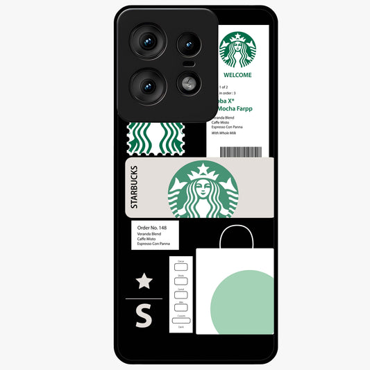 Starbucks Mocha Glass Case showing flat back view with coffee inspired artwork and glossy glass finish.