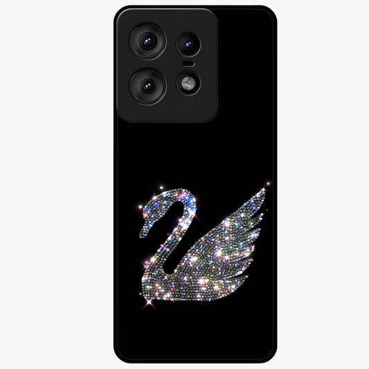 Starlit Swan Grace Glass Case showing flat back view with graceful swan artwork under starry sky and glossy glass finish.