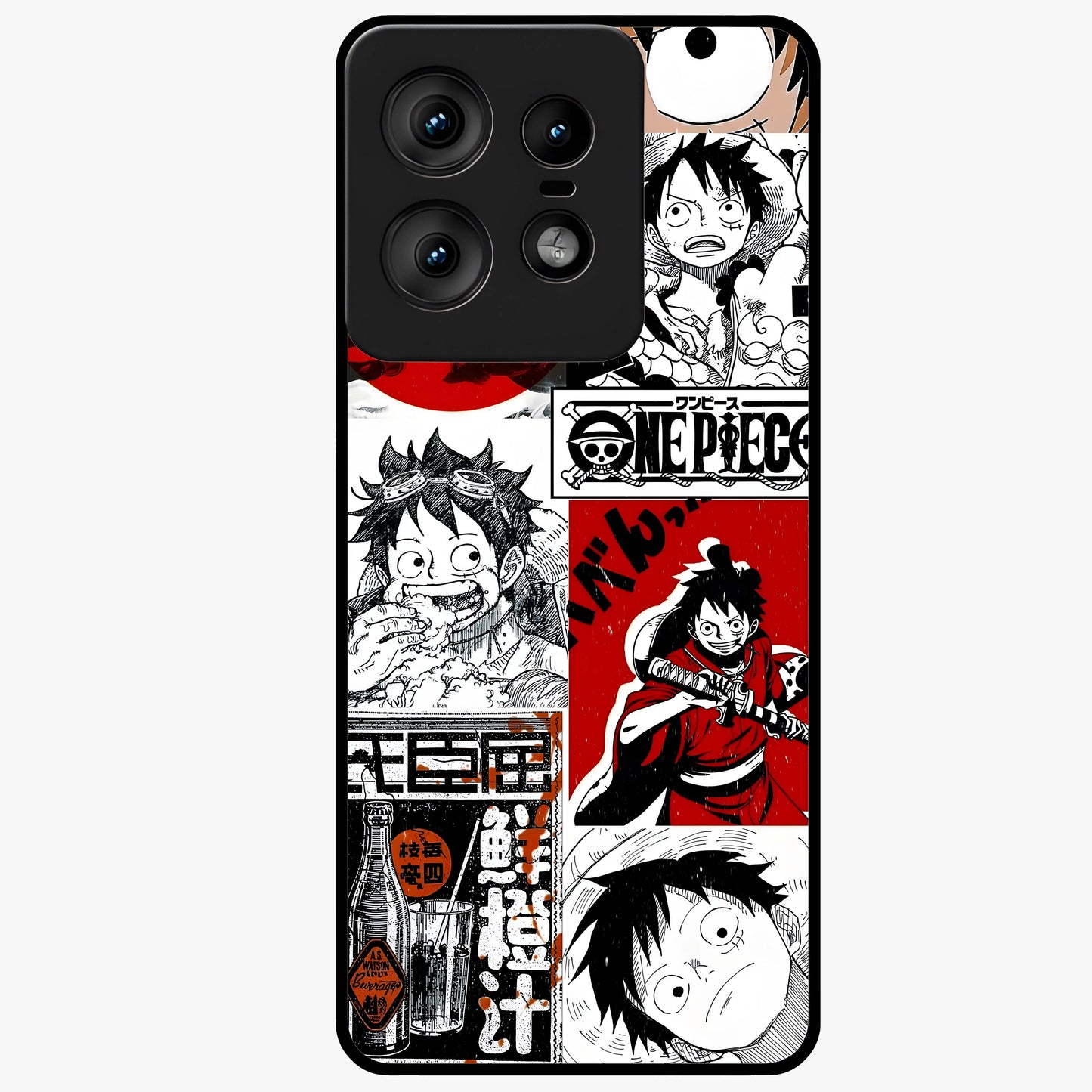 Strawhat Chaos Panels Glass Case showing flat back view with anime inspired chaos panel artwork and glossy glass finish.