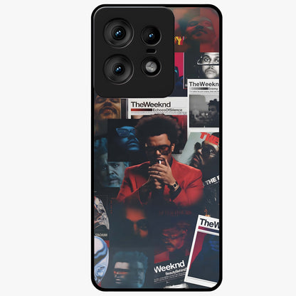 The Weeknd Glass Case showing flat back view with music inspired artistic portrait artwork and glossy glass finish.