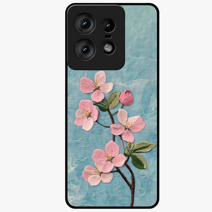 Threaded Blossom Breeze Glass Case showing flat back view with delicate blossom artwork and glossy glass finish.