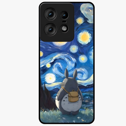 Totoro In Van Gogh Art Glass Case showing flat back view with whimsical character artwork inspired by Van Gogh style and glossy glass finish.