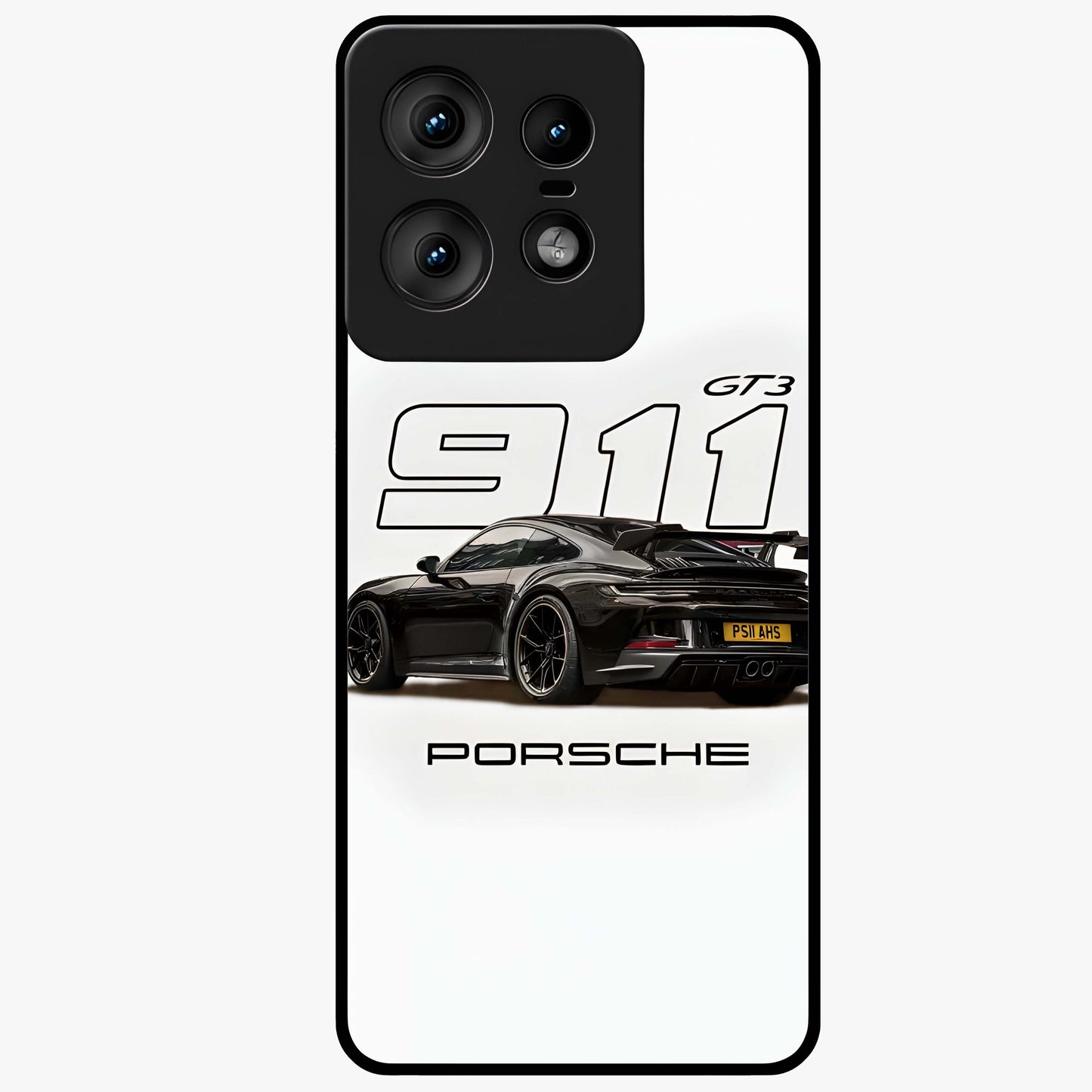 Turbo Legacy Icon Glass Case showing flat back view with iconic sports car inspired artwork and glossy glass finish.