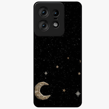 Twinkle Star With Half Moon Glass Case showing flat back view with star and half moon artwork and glossy glass finish.