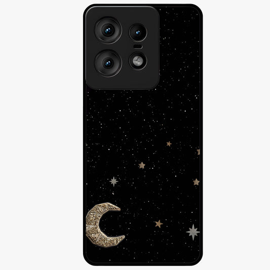 Twinkle Star With Half Moon Glass Case showing flat back view with star and half moon artwork and glossy glass finish.