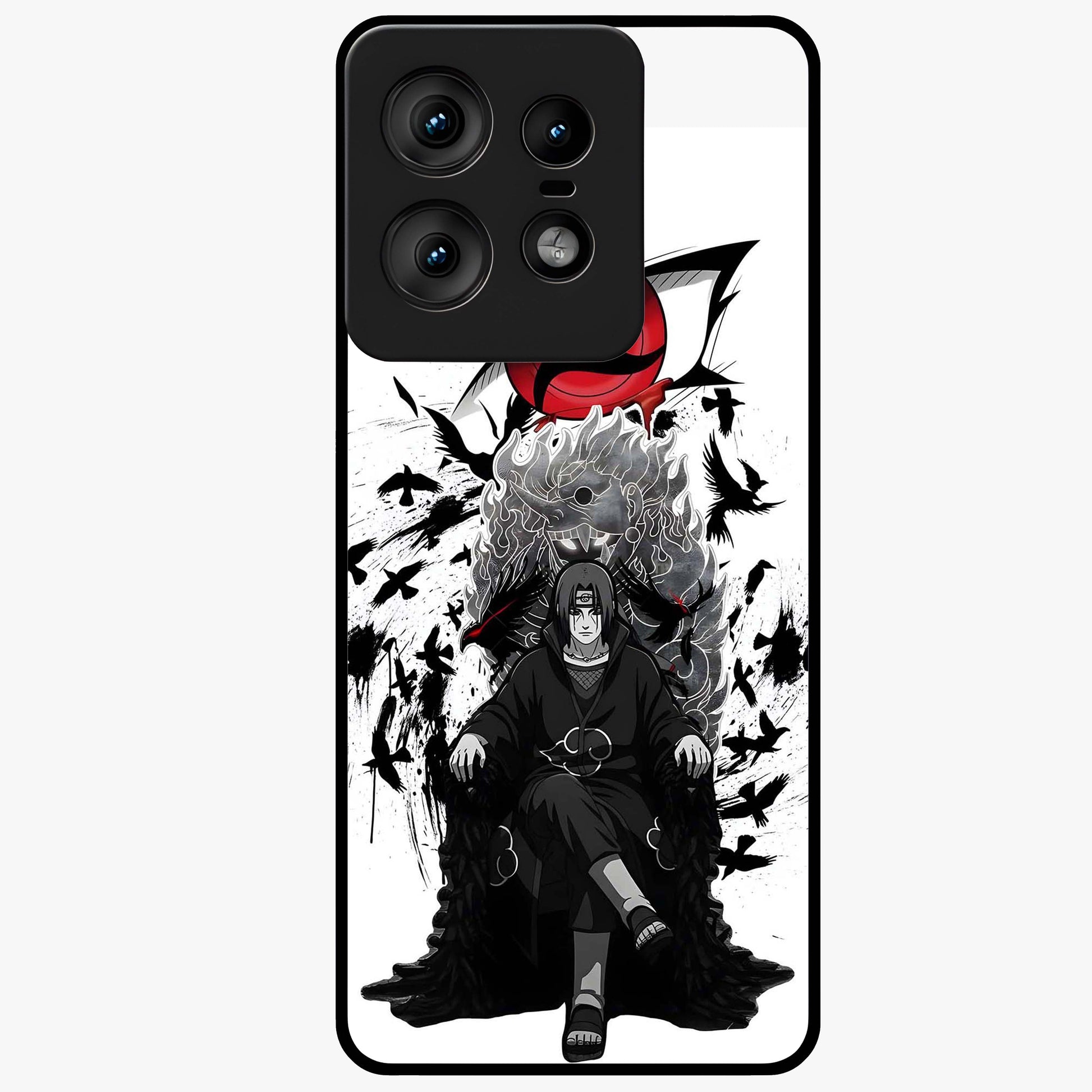 Uchiha Shadow Throne Glass Case showing flat back view with cosmic underwater themed artwork and glossy glass finish.