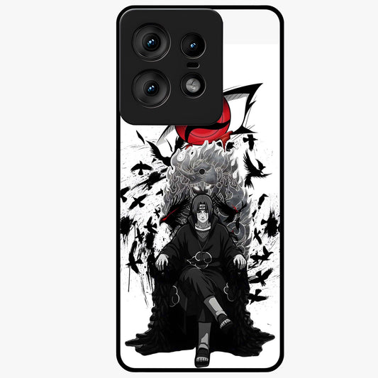 Uchiha Shadow Throne Glass Case showing flat back view with cosmic underwater themed artwork and glossy glass finish.