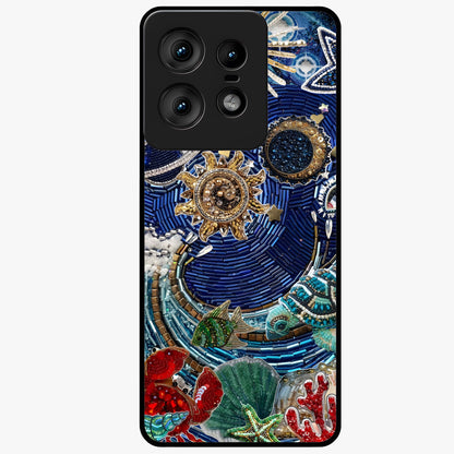 Universe Underwater Spark Glass Case showing flat back view with cosmic underwater themed artwork and glossy glass finish.