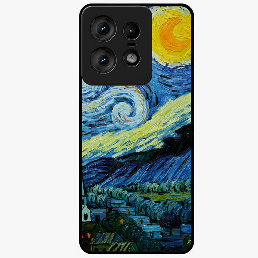 Van Gogh Art Glass Case showing flat back view with classic painterly artwork inspired by Van Gogh style and glossy glass finish.