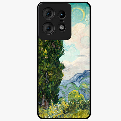 Van Gogh Vintage Art Glass Case showing flat back view with vintage painterly artwork inspired by Van Gogh style and glossy glass finish.