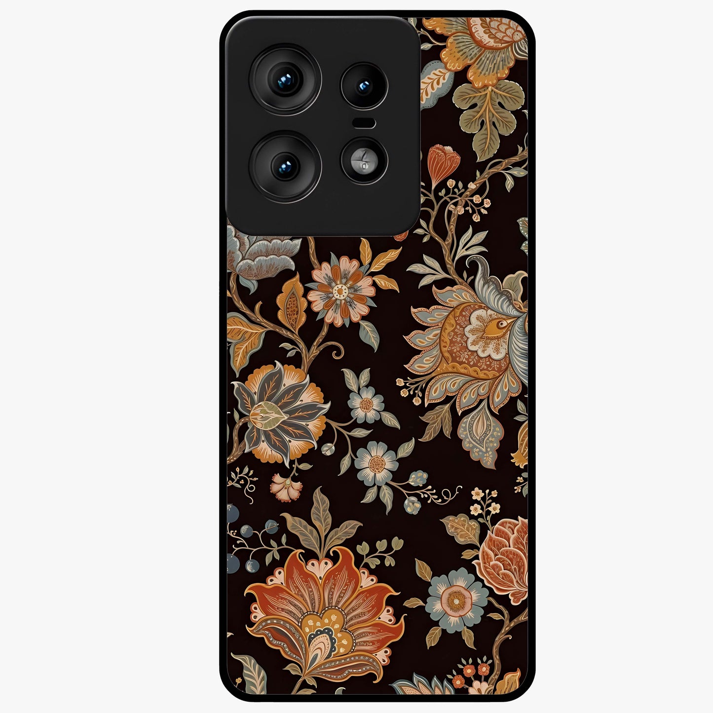 Vintage Floral Dream Glass Case showing flat back view with classic floral artwork and glossy glass finish.