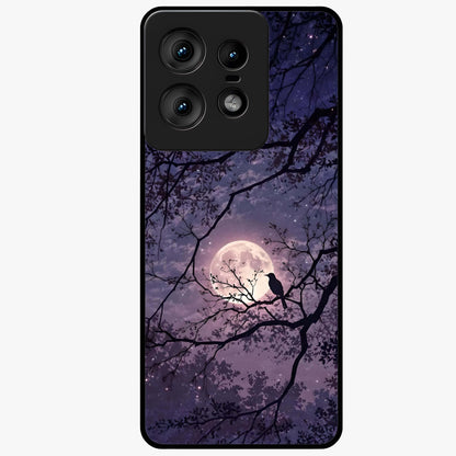 Whispering Moon Silence Glass Case showing flat back view with serene moon themed artwork and glossy glass finish.