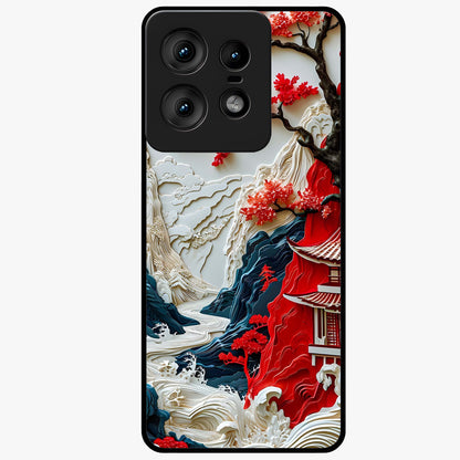 Whispers Of Sakura Waves Glass Case showing flat back view with cherry blossom wave artwork and glossy glass finish.