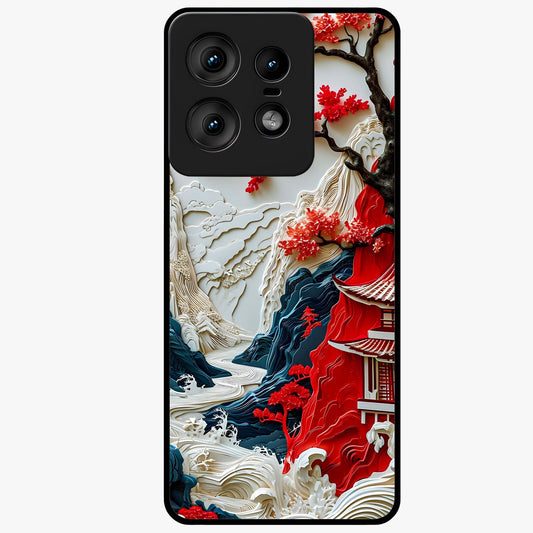 Whispers Of Sakura Waves Glass Case showing flat back view with cherry blossom wave artwork and glossy glass finish.
