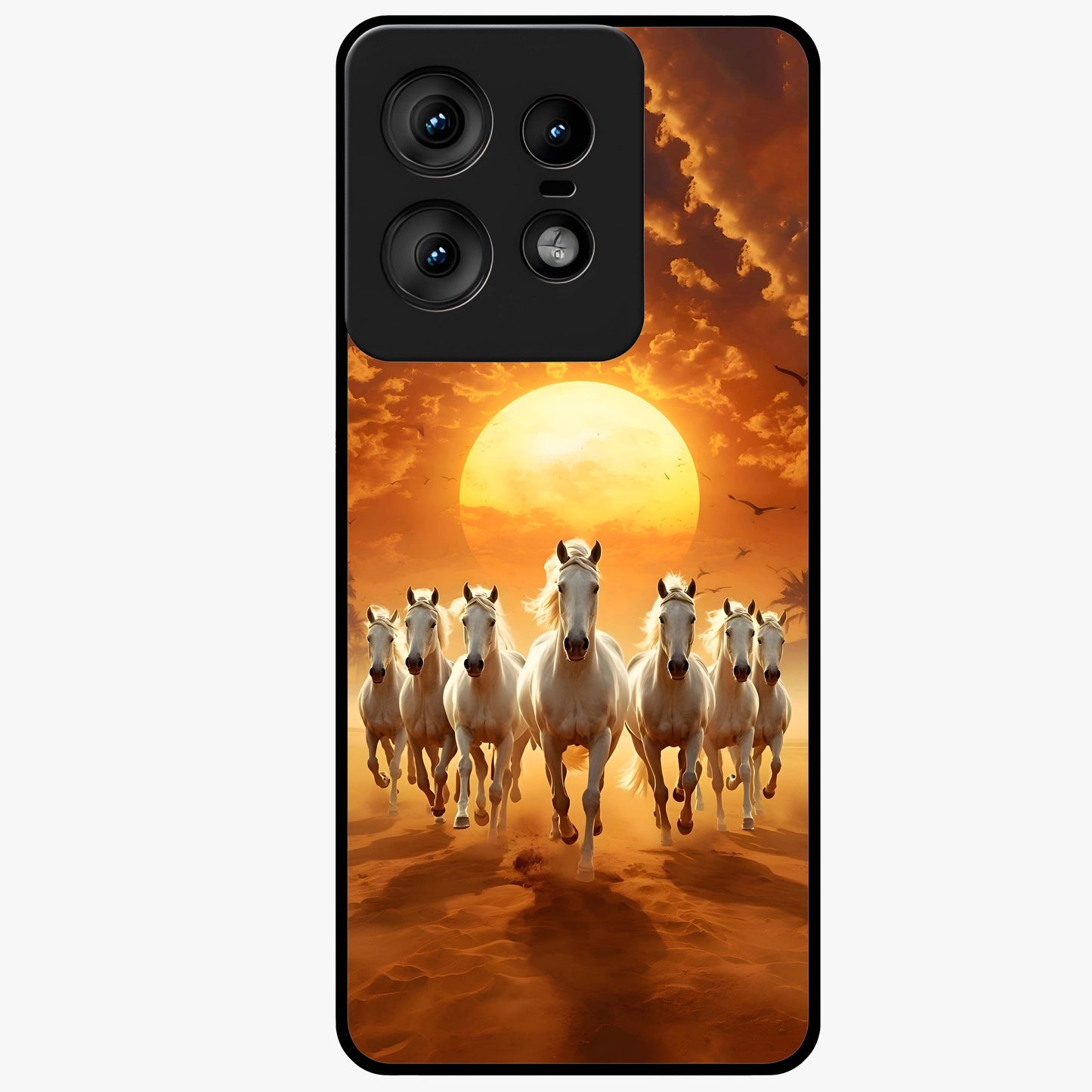Wild Sunset Majesty Glass Case showing flat back view with majestic sunset landscape artwork and glossy glass finish.