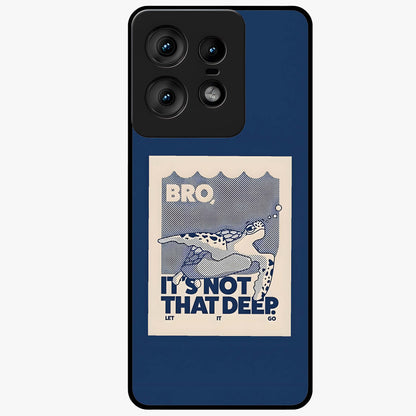 Worry Less Swim Glass Case showing flat back view with playful motivational artwork and glossy glass finish.
