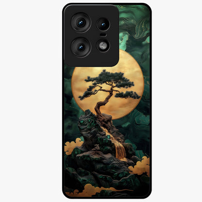 Zen Moon Rise Glass Case showing flat back view with calm moonrise artwork and glossy glass finish.