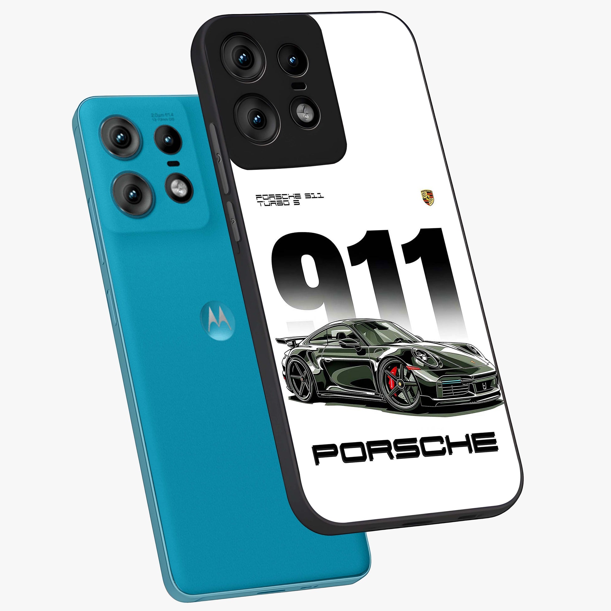 911 Turbo Dominance Glass Case displayed in premium angled mockup highlighting sporty car illustration and sleek glass surface.