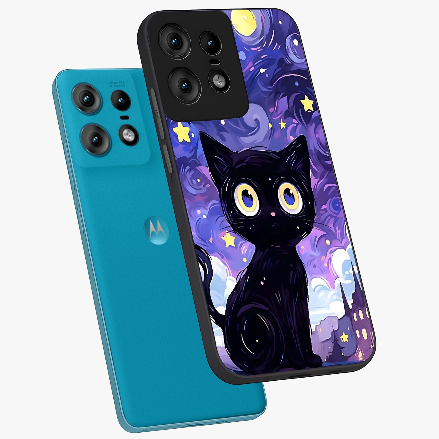 Abstract Cat Art Glass Case displayed in angled mockup highlighting modern abstract cat artwork and sleek glass surface.