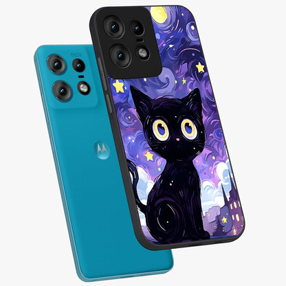 Abstract Cat Art Glass Case displayed in angled mockup highlighting modern abstract cat artwork and sleek glass surface.
