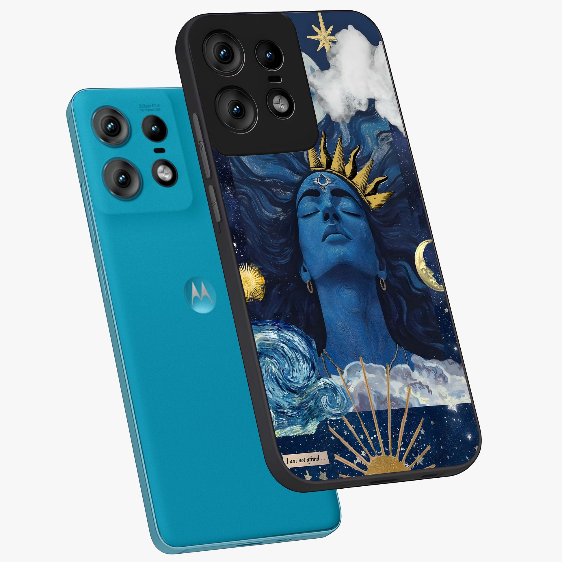 Aesthetic Lord Shiva Glass Case displayed in angled mockup highlighting spiritual Shiva illustration and sacred aesthetic design.