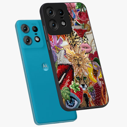 Beaded Fashion Jungle Glass Case displayed in angled mockup highlighting colorful fashion bead design and artistic pattern.