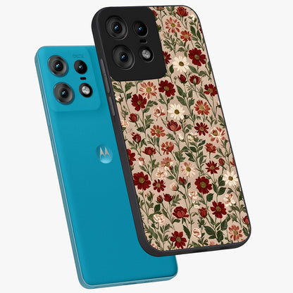 Biege Flower With Leaf Glass Case displayed in angled mockup highlighting minimal floral leaf design and elegant aesthetic.