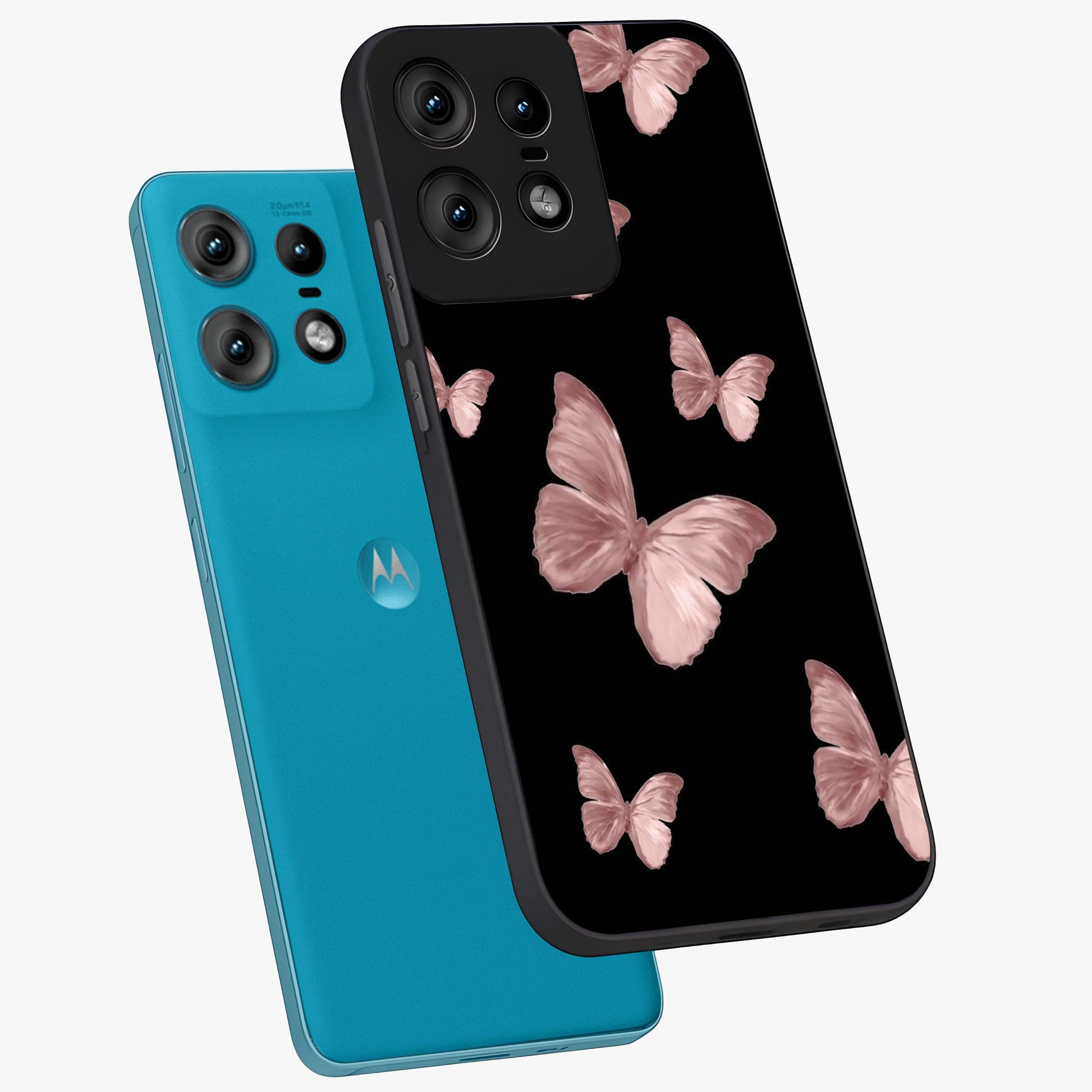 Butterfly Pattern Glass Case displayed in angled mockup highlighting delicate butterfly design and aesthetic pattern style.