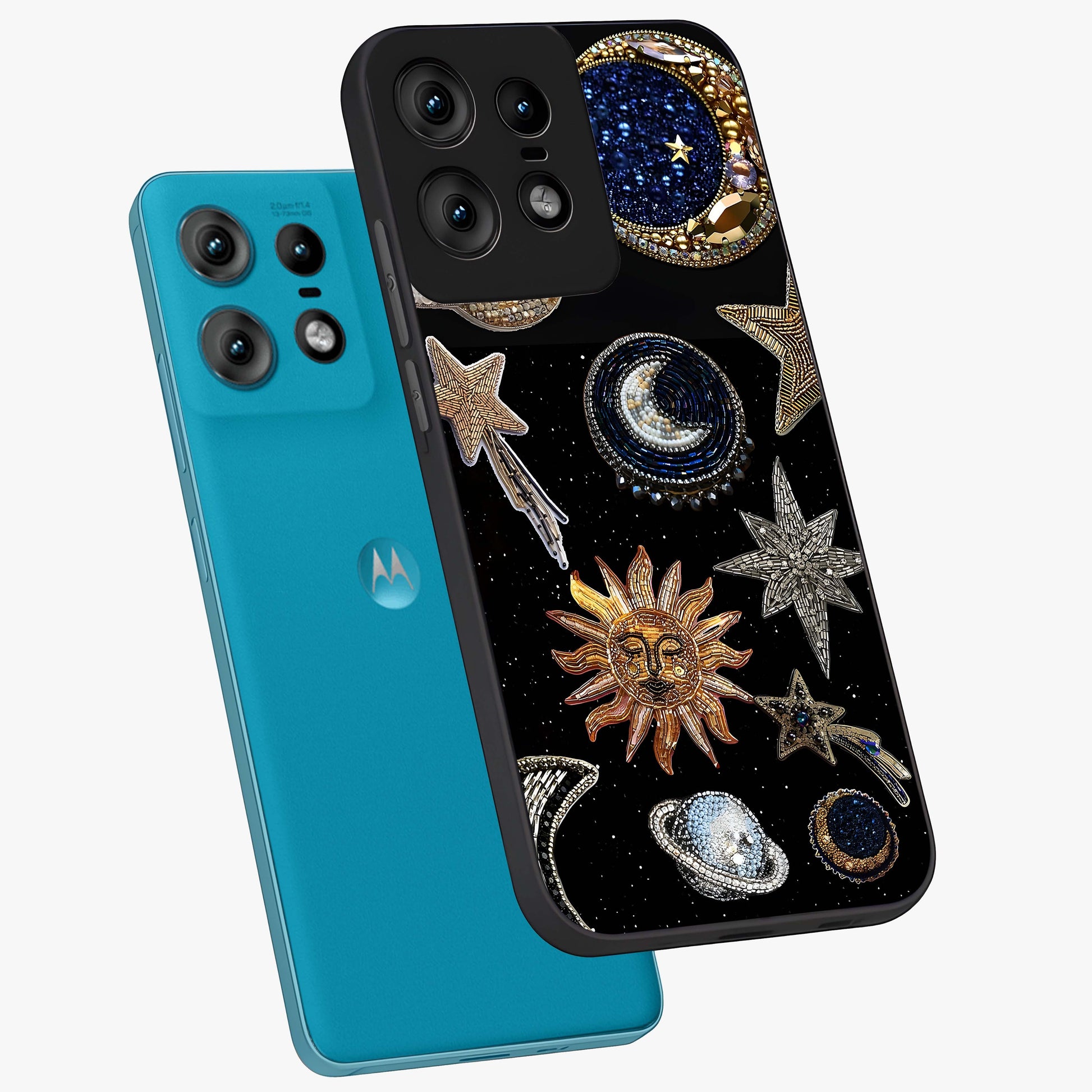 Celestial Gem Constellations Glass Case displayed in angled mockup highlighting gemstone inspired constellation design.
