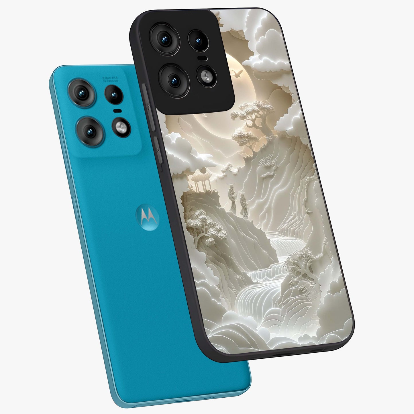 Celestial Origami Glass Case displayed in angled mockup highlighting geometric origami design with cosmic aesthetic theme.