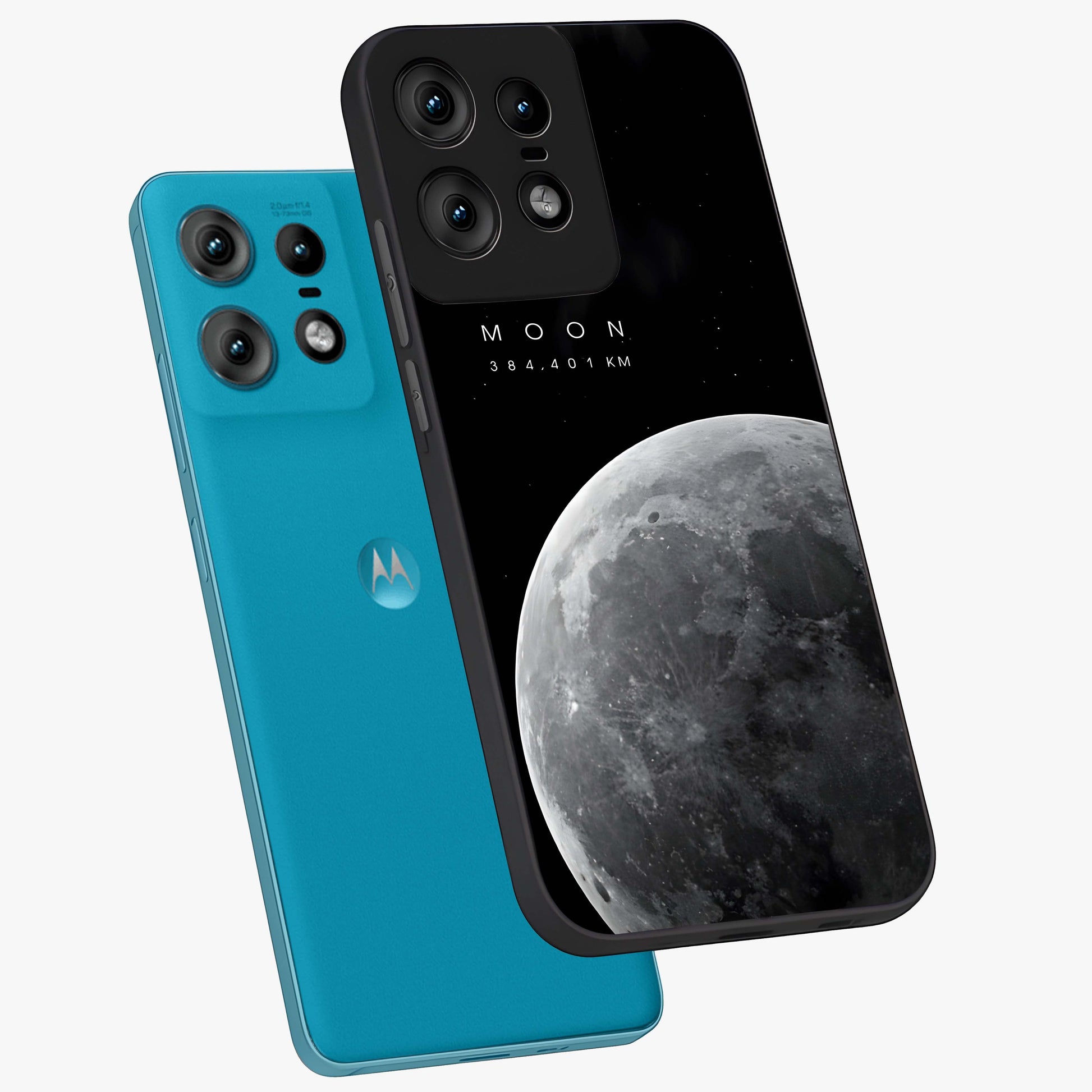Cosmic Moon Glow Glass Case displayed in angled mockup highlighting celestial moon design with cosmic aesthetic theme.