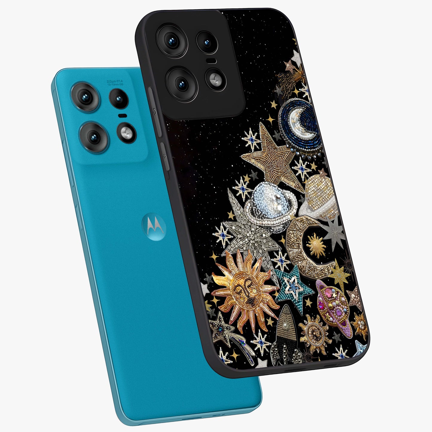 Cosmic Sparkle Dreams Glass Case displayed in angled mockup highlighting dreamy star sparkle design with celestial aesthetic.