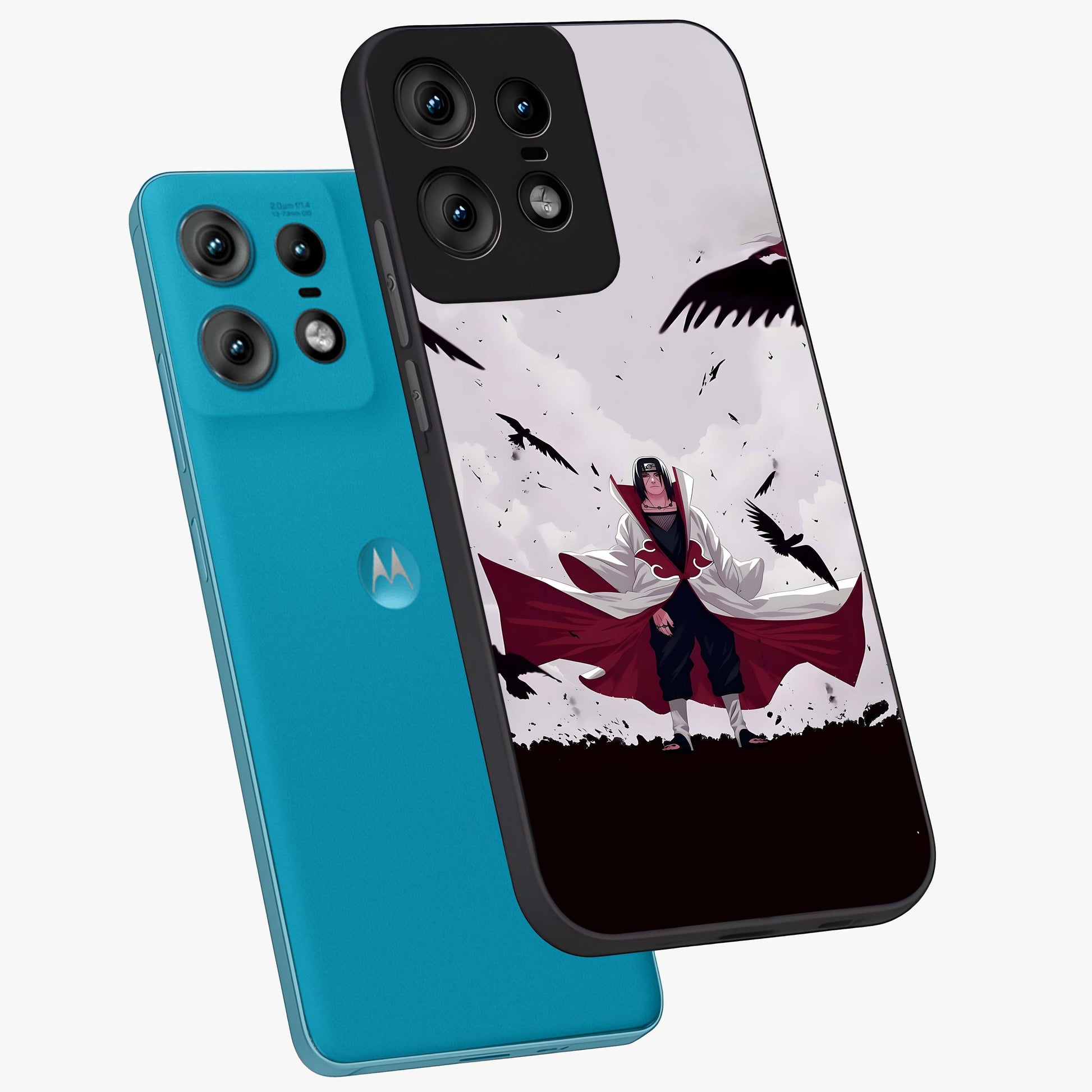 Crimson Crow Ascension Glass Case displayed in angled mockup highlighting powerful crow illustration with dark crimson aesthetic.
