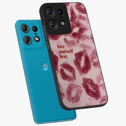 Crimson Kiss Love Glass Case displayed in angled mockup highlighting bold love inspired design with modern aesthetic style.