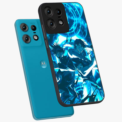 Cursed Energy Clash Glass Case displayed in angled mockup highlighting powerful battle inspired graphic with anime style aesthetic.