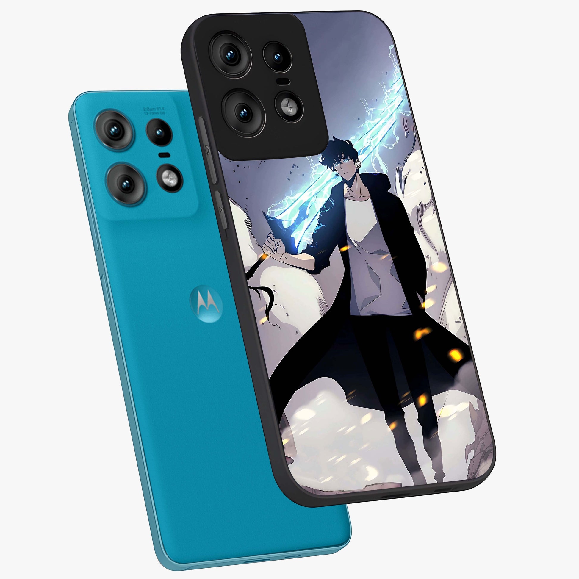 Dark Lightning Anime Warrior Glass Case displayed in angled mockup highlighting powerful lightning themed anime illustration.
