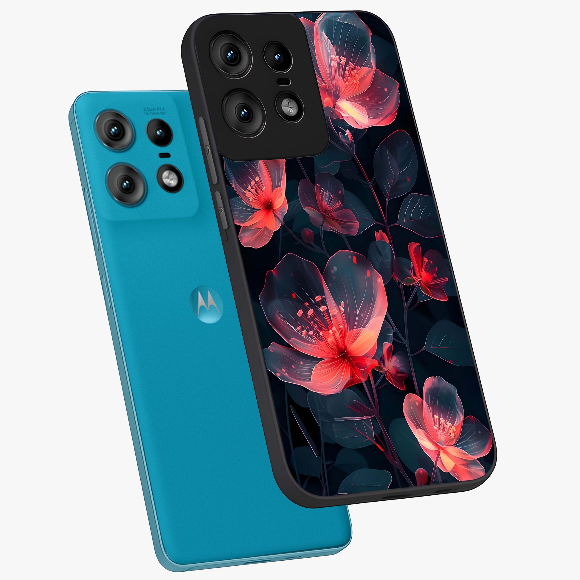 Dark Shade of Flower Glass Case displayed in angled mockup highlighting moody floral illustration with aesthetic dark tones.
