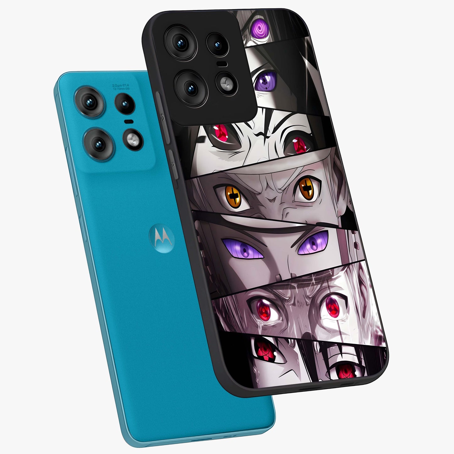 Eyes of Destiny Glass Case displayed in angled mockup highlighting bold eye illustration with mystical aesthetic style.