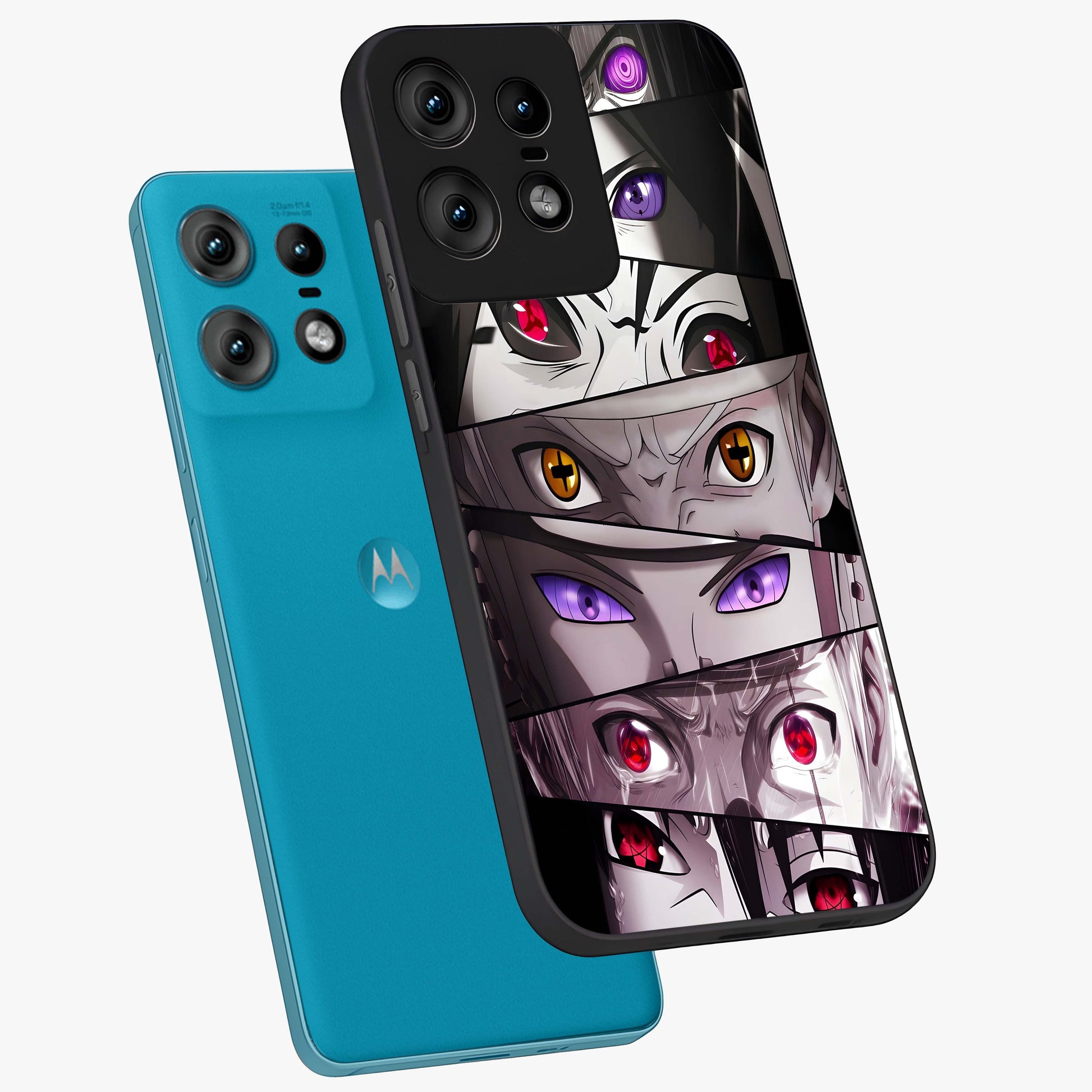 Eyes of Destiny Glass Case displayed in angled mockup highlighting bold eye illustration with mystical aesthetic style.