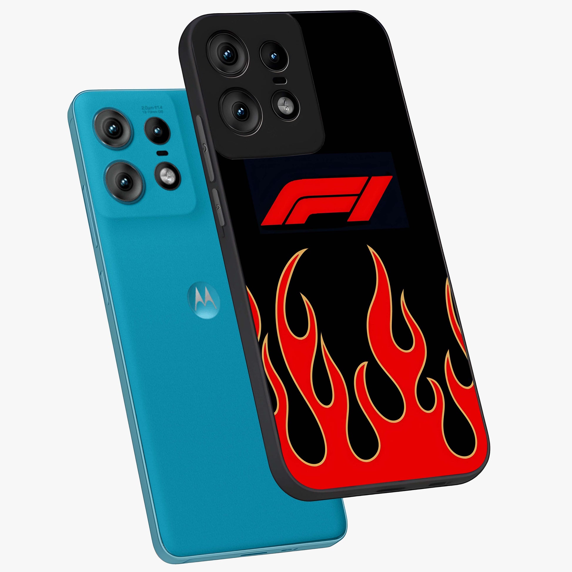 Fire F11 Glass Case displayed in angled mockup highlighting bold fire inspired graphic with energetic aesthetic style.
