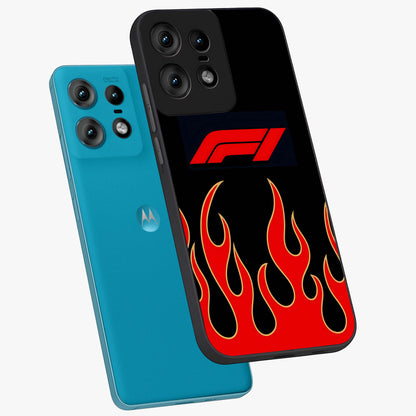 Fire F11 Glass Case displayed in angled mockup highlighting bold fire inspired graphic with energetic aesthetic style.