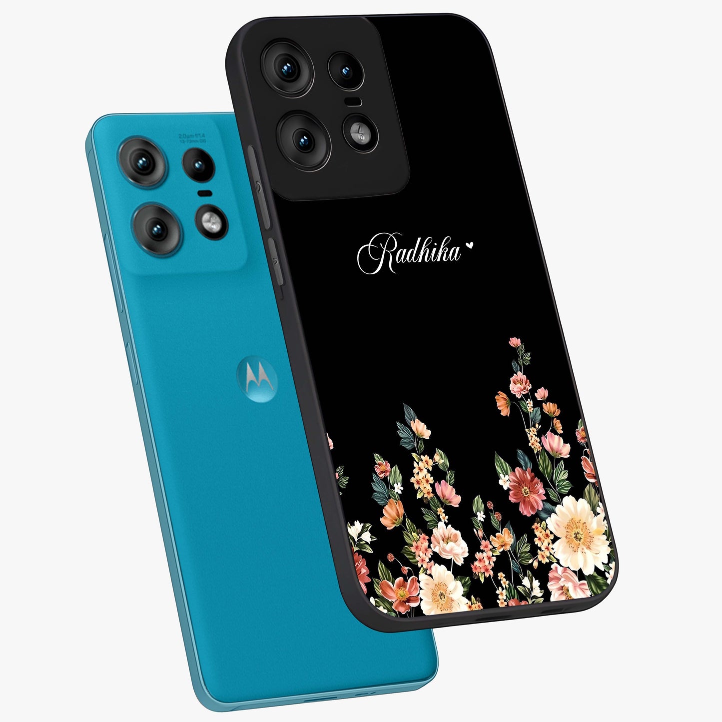 Floral Design With a Custom Personalized Name Glass Case displayed in angled mockup highlighting elegant floral pattern with custom name feature.