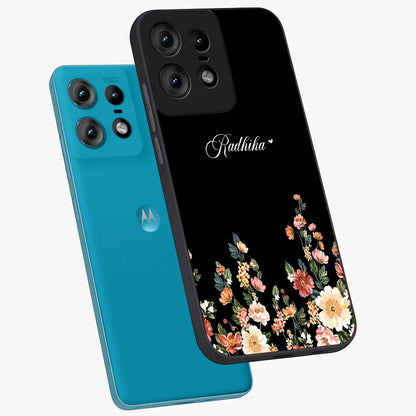 Floral Design With a Custom Personalized Name Glass Case displayed in angled mockup highlighting elegant floral pattern with custom name feature.