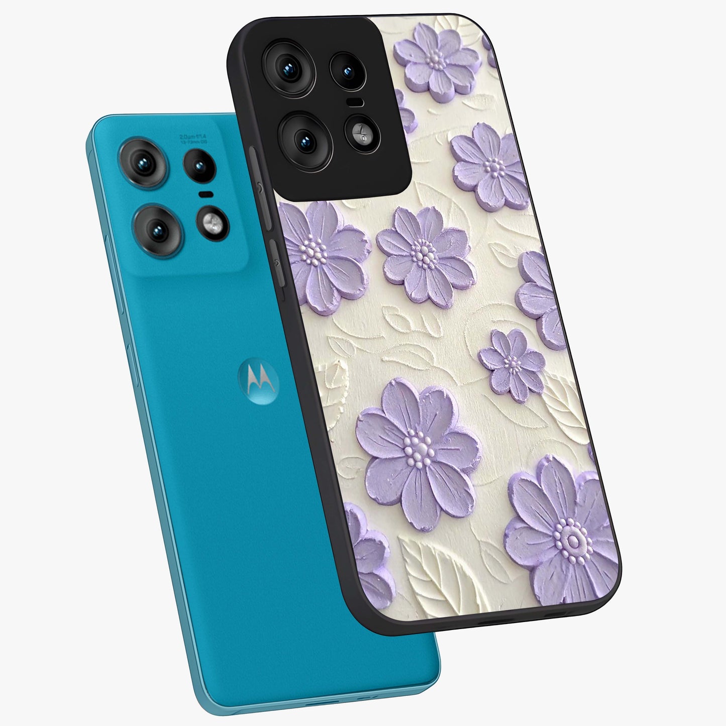 Floral Wall Art With Purple Flowers Glass Case displayed in angled mockup highlighting vibrant purple floral illustration with artistic aesthetic.