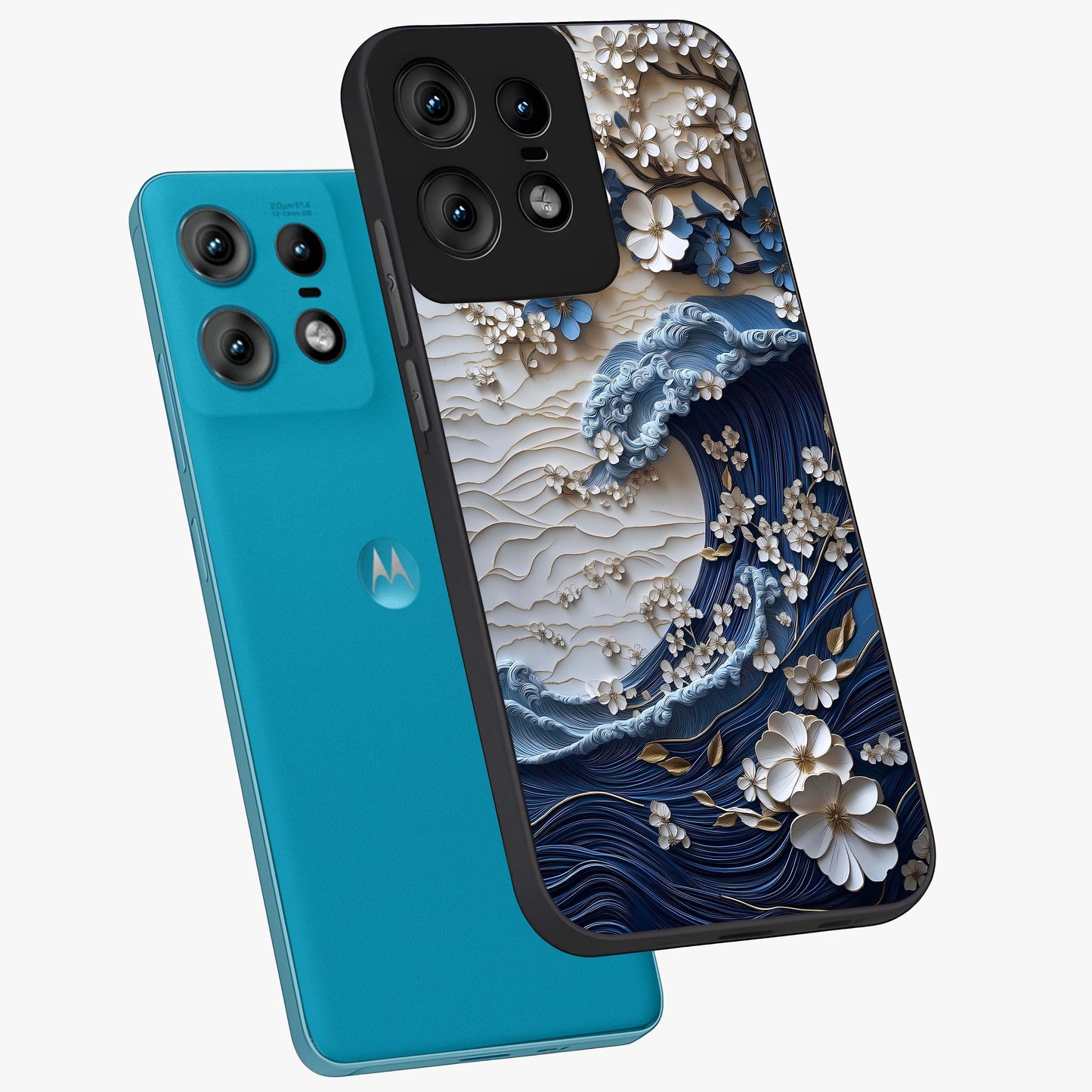 Floral Wave Origami Glass Case displayed in angled mockup highlighting geometric origami flower design with modern aesthetic style.